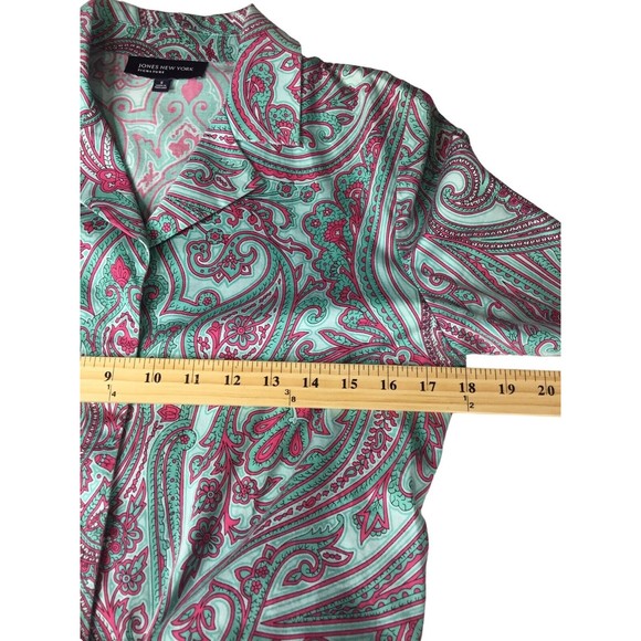 Jones New York Women Blouse Tie front Small Green Pink Paisley Small - Picture 10 of 15